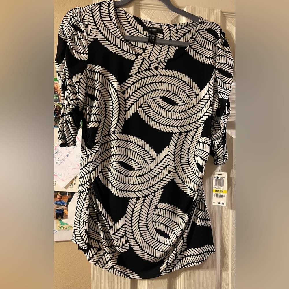 Alfani Black and White Swirl Pattern Blouse
